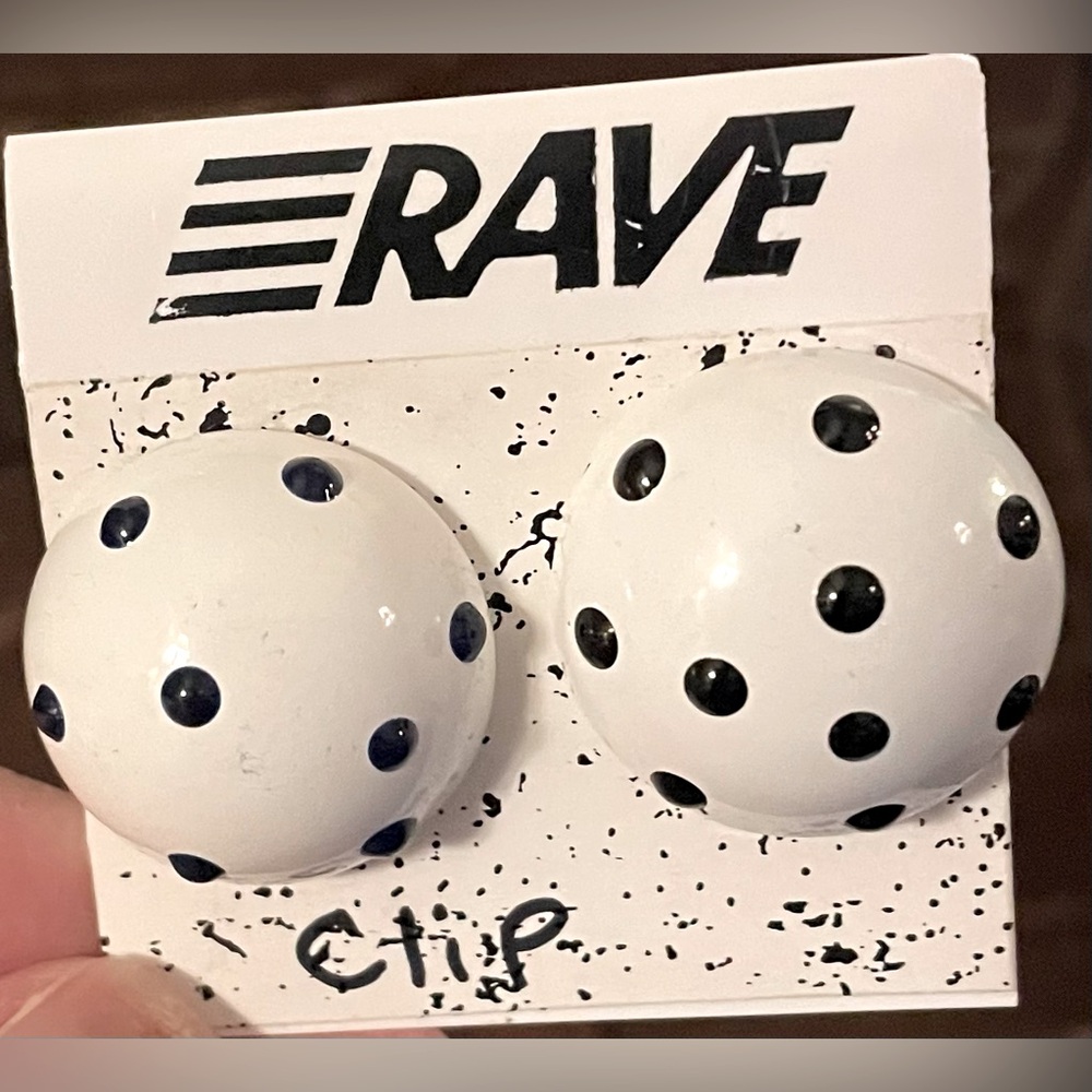 Rave Retro Done Earrings White with Black Polka Dots Clip Style